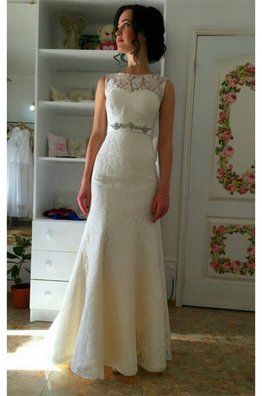 Свадебное платье, бежевое, модель 1153